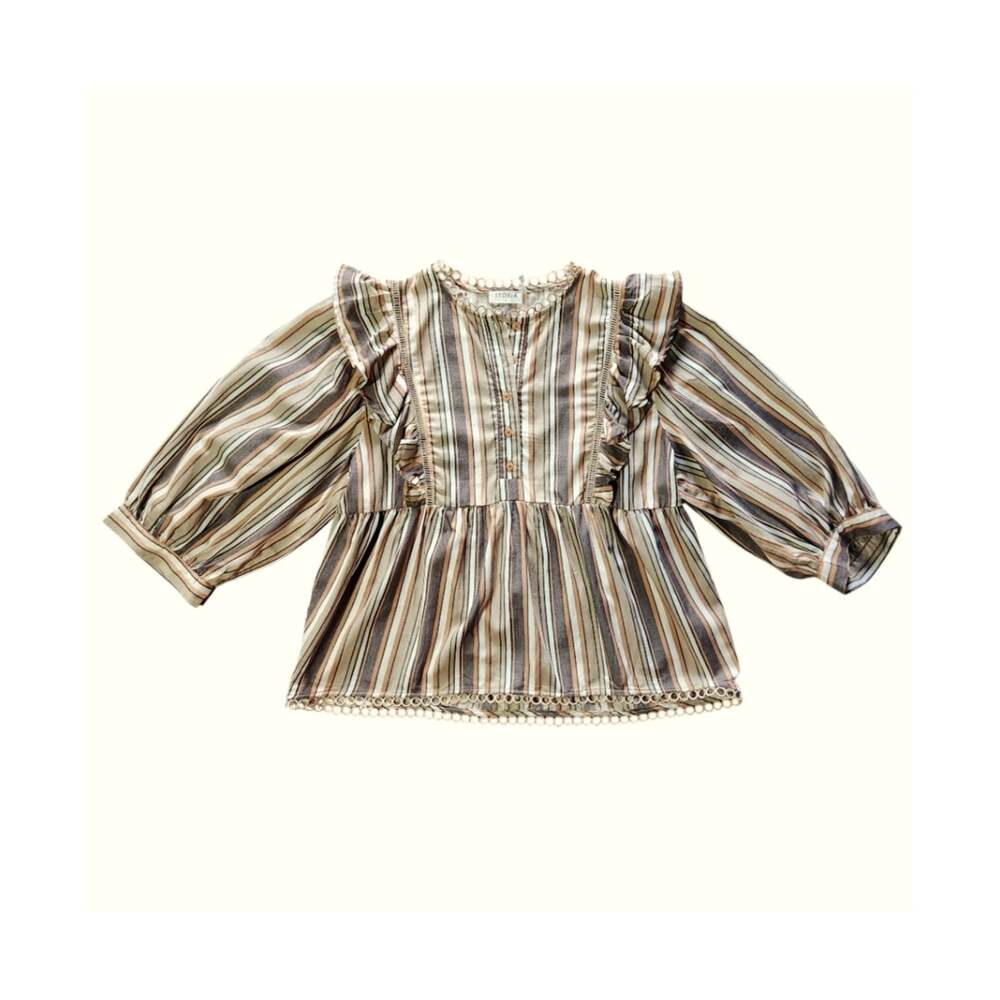 Storia striped blouse with ruffles neutral multicolor size L
